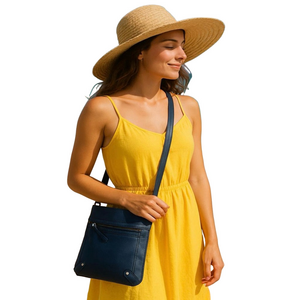 Stylish Navy Crossbody Adjustable Vegan Leather Bag with Silver Hardware NWOT